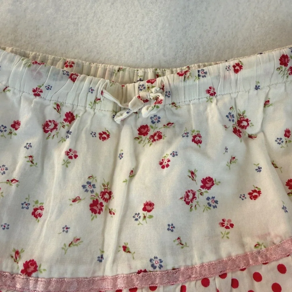Mini Boden Skirt 3-4Y White Floral Polka Dot Tiered Elastic Waist Peasant Skirt